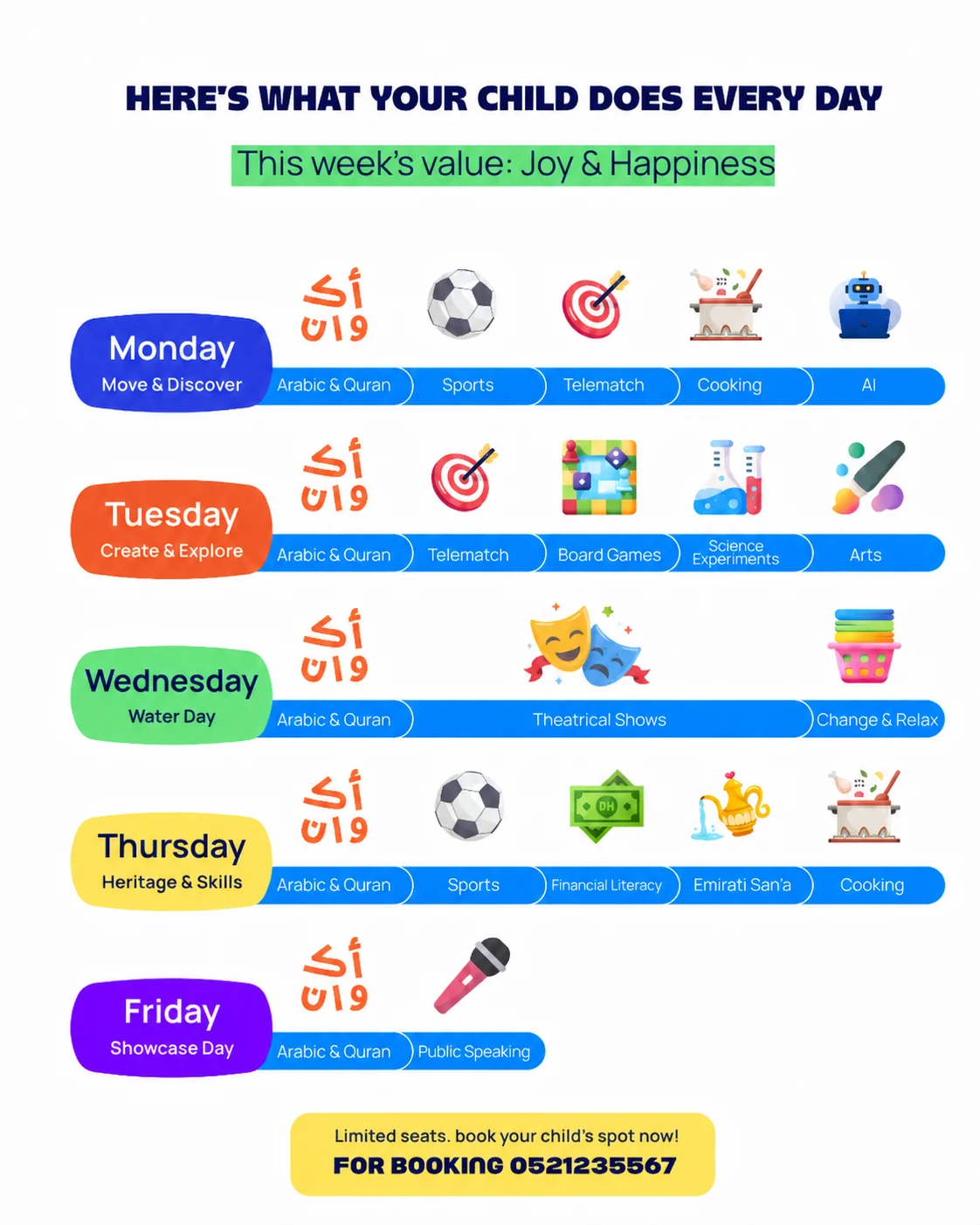 Daily Summer Camp activity schedule